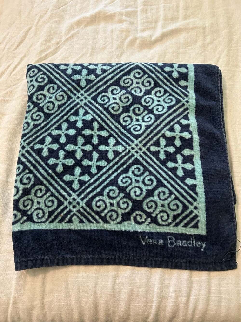 Vera Bradley Blue and Light Blue Patterned 100% Cotton Beach Towel